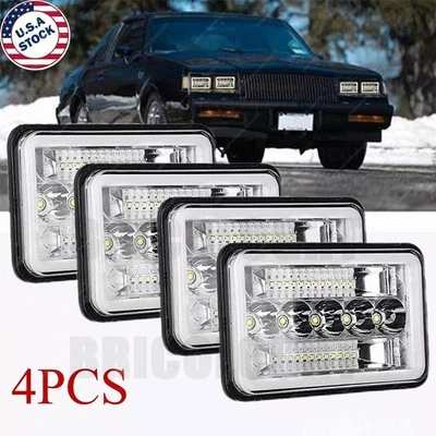Fit 1982-1987 Buick Regal Chevrolet Camaro 4x 4x6" LED Headlights DRL Hi-Lo Beam - Image 1 of 4