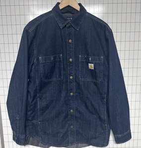 CARHARTT TJ5605 Denim Shirt Jacket M Snap Front Lined Workwear Chore Coat - Picture 1 of 7