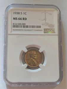 1938-S LINCOLN WHEAT CENT NGC MS 66 RD - Bild 1 von 2