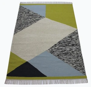 Kilim 100% Wool Carpet Handwoven Gold Green Beige Kelim 160X230 cm - Picture 1 of 10