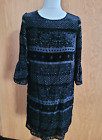MONSOON velvet dress with burnout design Size UK 8 black frilled sleeves lined