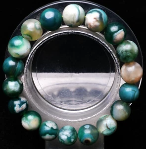 11.6mm Natural Green Cherry Blossom Agate Quartz Crystal Beads Bracelet AAA - Picture 1 of 5