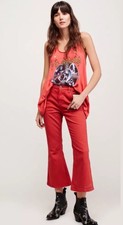 NEW Free People Chloe Crop Flare Leg Jeans in Red Rouge Size 24