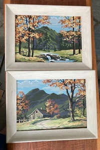Set 2 Vintage PAINT BY NUMBER Framed Wall Art MCM Autumn Landscape 17 X 13 - Picture 1 of 5