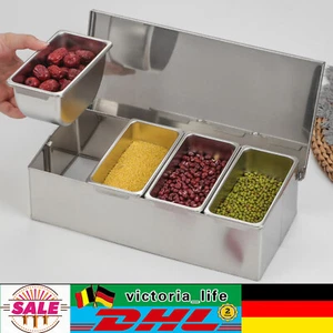 Recipiente de ingredientes acero inoxidable 4 insertos caja de ingredientes recipiente de guarnición recipiente de bar NUEVO - Imagen 1 de 19