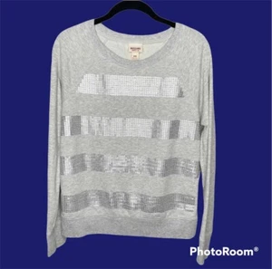 Mossimo gray sequin striped crew neck pullover women's size medium - Picture 1 of 9