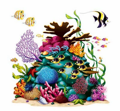 CORAL REEF Scene Setter birthday luau party wall decor kit 5'  sea ocean fish - Image 1 of 2