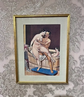 Erotik Farbglycée 18. Jhd. Original nach Peter Fendi "Im mittelalterlichen Bade" - Bild 1 von 4