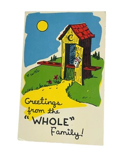 Greetings From the "Whole" Family Outhouse Humor Unused Postcard Vintage - Picture 1 of 4