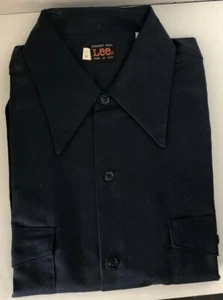 Vintage Lee Work Shirt poly cotton blend 17m permanent press USA made New Blue - Picture 1 of 4