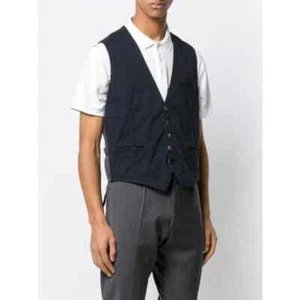 Eleventy Men's Navy Blue Gray Single Breasted V-Neck Waistcoat Vest Size M NWT - Picture 1 of 7