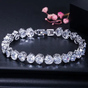 Silver Plated Wave Design 6mm Round Cubic Zirconia Tennis Bracelet Women Jewelry - Picture 1 of 17