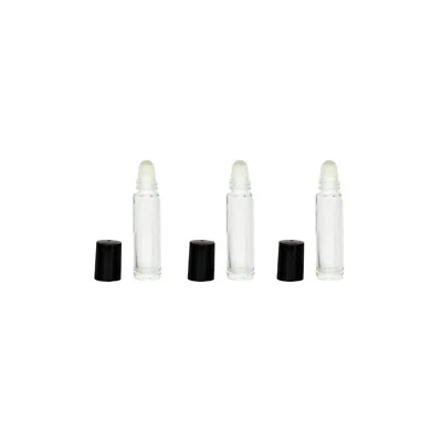 Paquete de 3 botellas de bolas con rodillo de vidrio transparente de 10 ml - con tapa + envío gratuito Foto 1 de 2