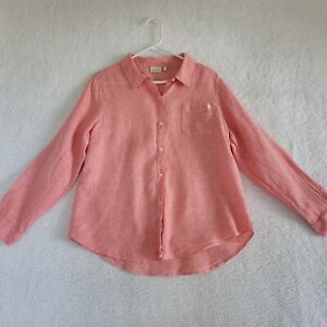 Spartina 449 Ada Linen Long Sleeve Button Up Tunic Blouse Coral Pink Size Large