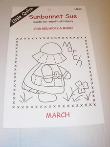 5 1/2" Sunbonnet Sue Redwork & MORE Quilt Block Pattern EMBROIDERY CRAFTS MARCH - Picture 1 of 3