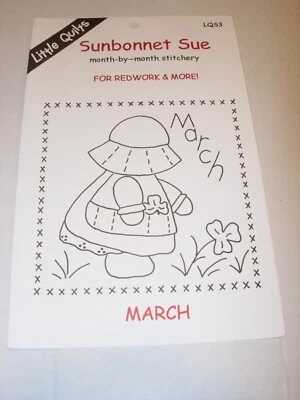 5 1/2" Sunbonnet Sue Redwork & MORE Quilt Block Pattern EMBROIDERY CRAFTS MARCH - Image 1 of 3