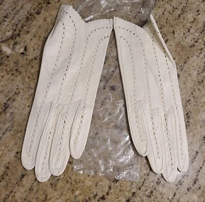 New! Vintage Size M/L 7 Cream Leather 9.5" Gloves Formal Weave Cutout - Picture 1 of 19