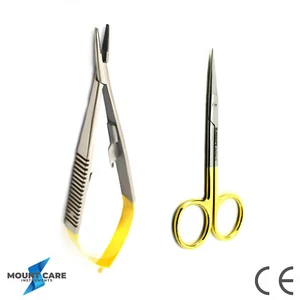 2Pcs Set Surgical Suture Dental Iris Scissors TC Castroviejo Needle Holder Shear - Picture 1 of 3