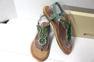 Patrizia Verala Green Sandals with beads and gold strips Size 9M/40 New in Box - Picture 1 of 8