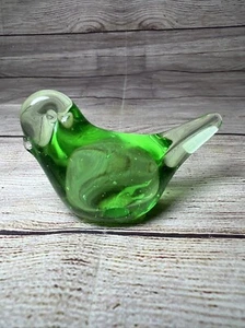Hand Blown Art Glass Green Bird Paperweight Figurine 3.5x2.25” Bubbles - Picture 1 of 5