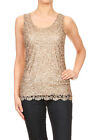 Casual Formal Embroidered Lace Sequin Sleeveless Shirt Tank Top