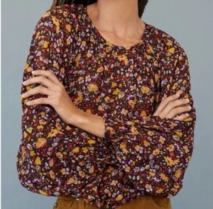 NUOVA camicetta Anthropologie Pauline grande semi trasparente nappe multicolore motivo nero - Foto 1 di 7