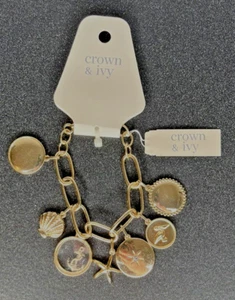 Crown & Ivy Montauk Tropic Isle charm bracelet gold tone anchor sea shell NWT - Picture 1 of 6