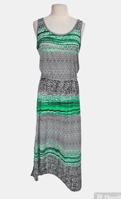 fever 女式多色长裙 M 码绿色灰色雪佛龙弹性腰围 — 第 1/4 张图片