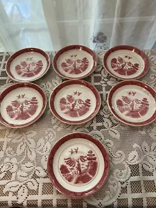 7 Vintage Pink Red Willow von Nikko Double Phoenix Eisenstein Untertasse Teller Japan - Bild 1 von 6