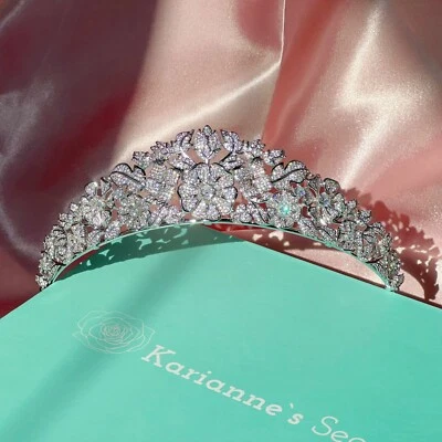 Louise Diadème, Avec Floral Filigrane Modèle 5A Zircon Cubique & Plaqué Rhodium - Photo 1/4