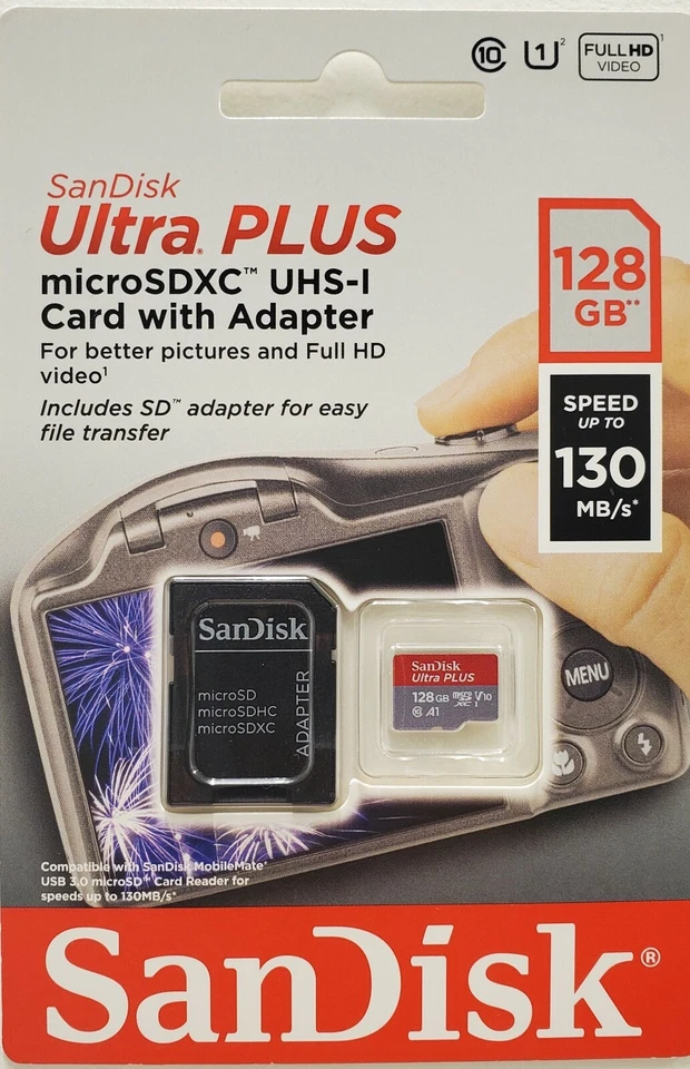 Cartão microSD Sandisk Ultra Plus 128gb com adaptador - Imagem 1 de 1