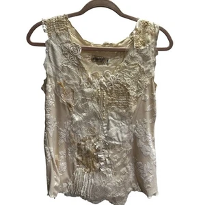 Vintage 90s Lee Andersen Embroidered Top Womens Small Ivory Lace Beaded Velvet - Picture 1 of 13