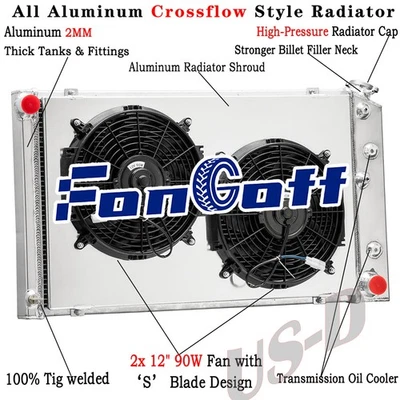 4Row Radiator+Shroud Fan Fit 1968-77 Chevy Chevelle Malibu 1971-90 Caprice CC161 Foto 1 de 4