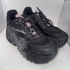 Bershka Dragon Design Women’s Size 40 Platform Black Graphic Sneakers Rare 9.5 - Picture 1 of 10