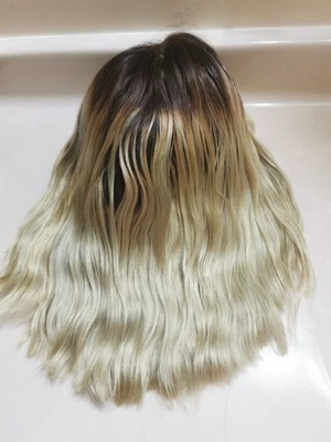Bob Platinum Blond Human Hair Ombre Blonde 12" Great  - Image 1 of 4
