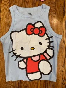 Hello Kitty Sanrio Light Blue Ribbed Crop Tank Top Juniors Girl Size L - Picture 1 of 6