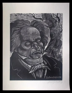 Fritz Eichenberg SIGNIERT Holzstich HOMMAGE AN LUDWIG VAN BEETHOVEN - Bild 1 von 3