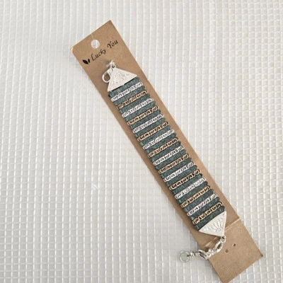 Pulsera Bohemia Flexible en Relieve Banda Ancha Metal Lucky  Foto 1 de 4