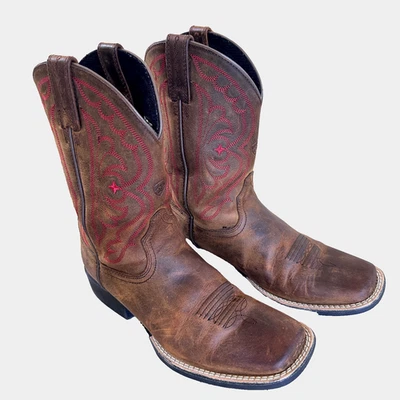 Ariat Square Toe Quickdraw Kids Size 3 Western Cowboy Boots (31988) Red / Brown  - Image 1 of 4