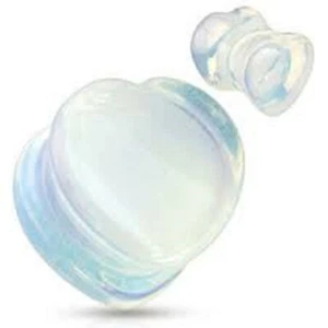 PAIR-Stone Opalite Heart Saddle Flare Ear Plugs 14mm/9/16" Gauge - Picture 1 of 5