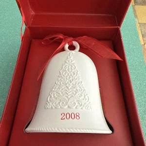 Hallmark Christmas Tree Bell White Porcelain 2008 With Red Gift Box 3" x 4" - Picture 1 of 11