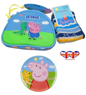 Peppa Pig Kinder Geldbörse mit Socken & Teller, Peppa Pig Münzbeutel, offiziell lizenziert!