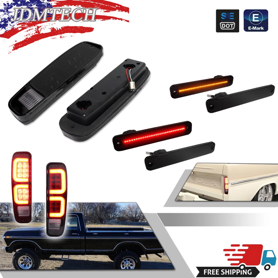 6 luces traseras y luces de señalización laterales para guardabarros para camioneta Ford F150 F250 E150 73-79 Foto 1 de 4