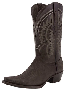 Mens Brown Lizard Print Leather Cowboy Boots Casual Dress Pointed Toe - Picture 1 of 5