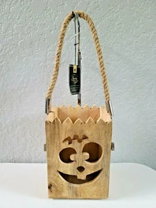 Auténtico Candelabro LED Noche Espeluznante Madera Halloween Calabaza 8" - Imagen 1 de 6