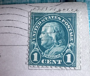 Rare Benjamin Franklin 1 Cent Stamp on Xmas Post Card - Picture 1 of 6
