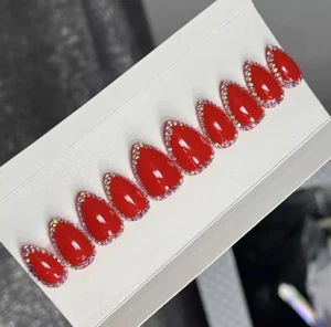 🔥CUSTOM Gel Press On False Nails, Snake Piercing, Short Stiletto, 10p W/ kit - Picture 1 of 5