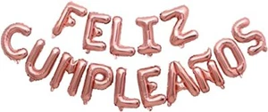 Feliz Cumpleaños 16" Rose Gold Foil Balloons Spanish Happy Birthday Garland - Picture 1 of 3