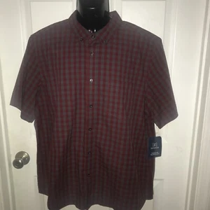 George Mens Classic Fit Red-Gray Plaid Shirt Size XL Short Sleeve (46-48) NEW ! - Picture 1 of 7