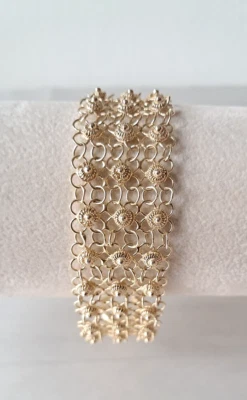 Brazalete Technibond Multifila Eslabón Femenino Oro Amarillo 14K Plata 7/8" Ancho 21G Foto 1 de 4